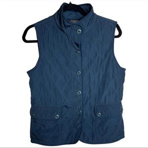 Talbots Vest Womens Sz small teal Green Quilted Button Up Pockets Warm lined